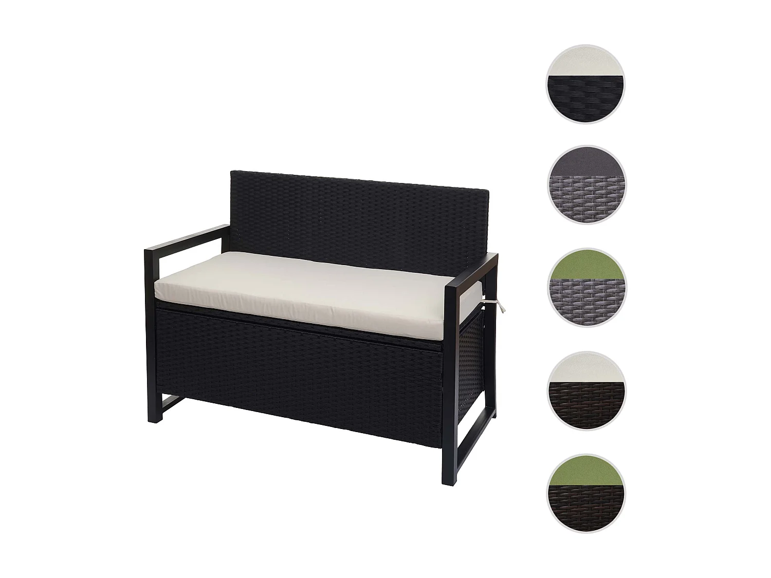 Poly-Rattan 2er Sitzbank MCW-F39, Anthrazit, Kissen creme