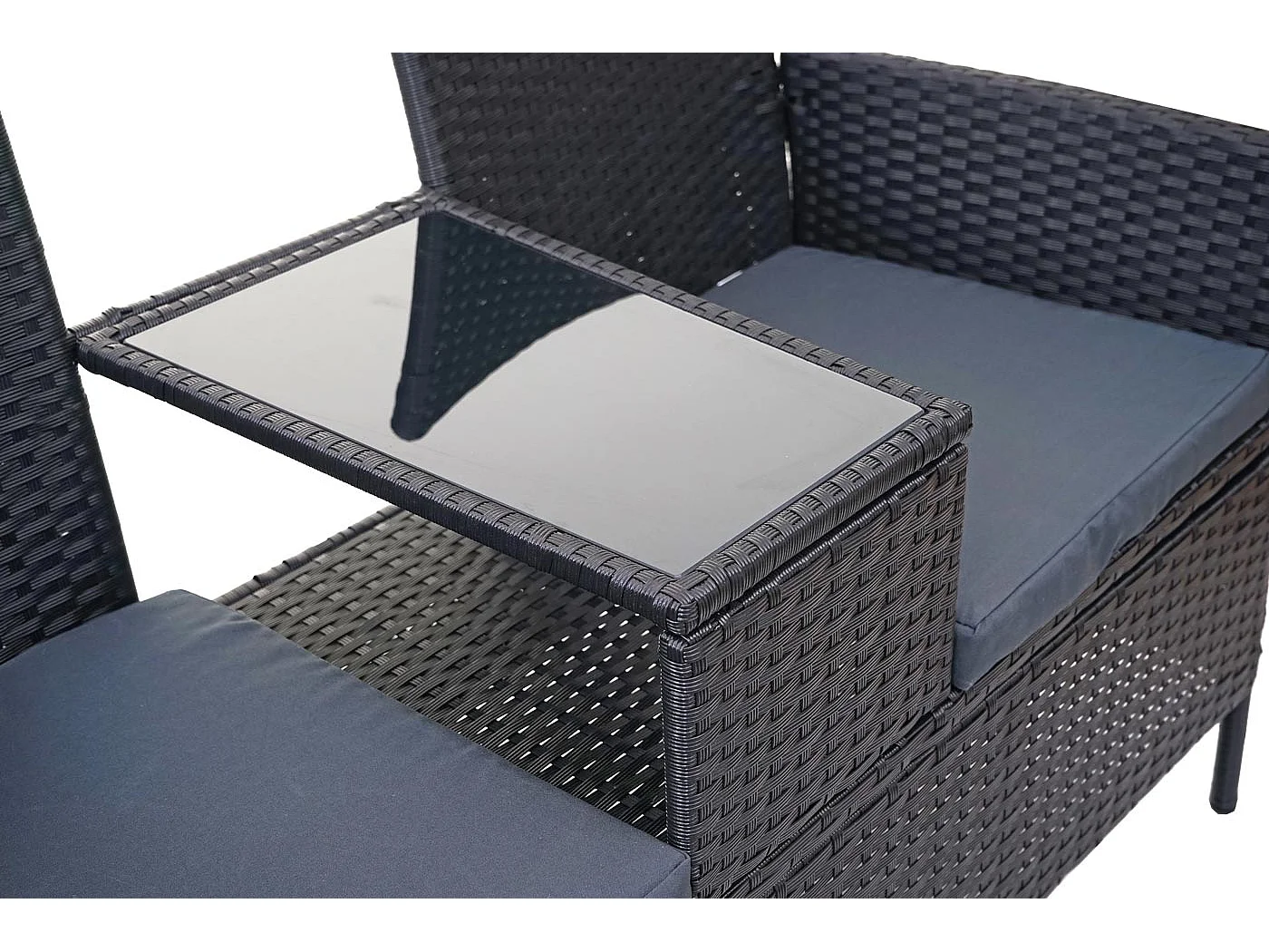 Poly-Rattan Sitzbank mit Tisch MCW-E24, Schwarz, Kissen dunkelgrau