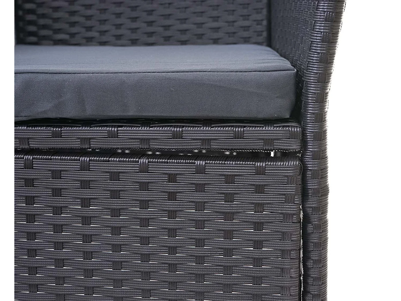 Poly-Rattan Sitzbank mit Tisch MCW-E24, Schwarz, Kissen dunkelgrau