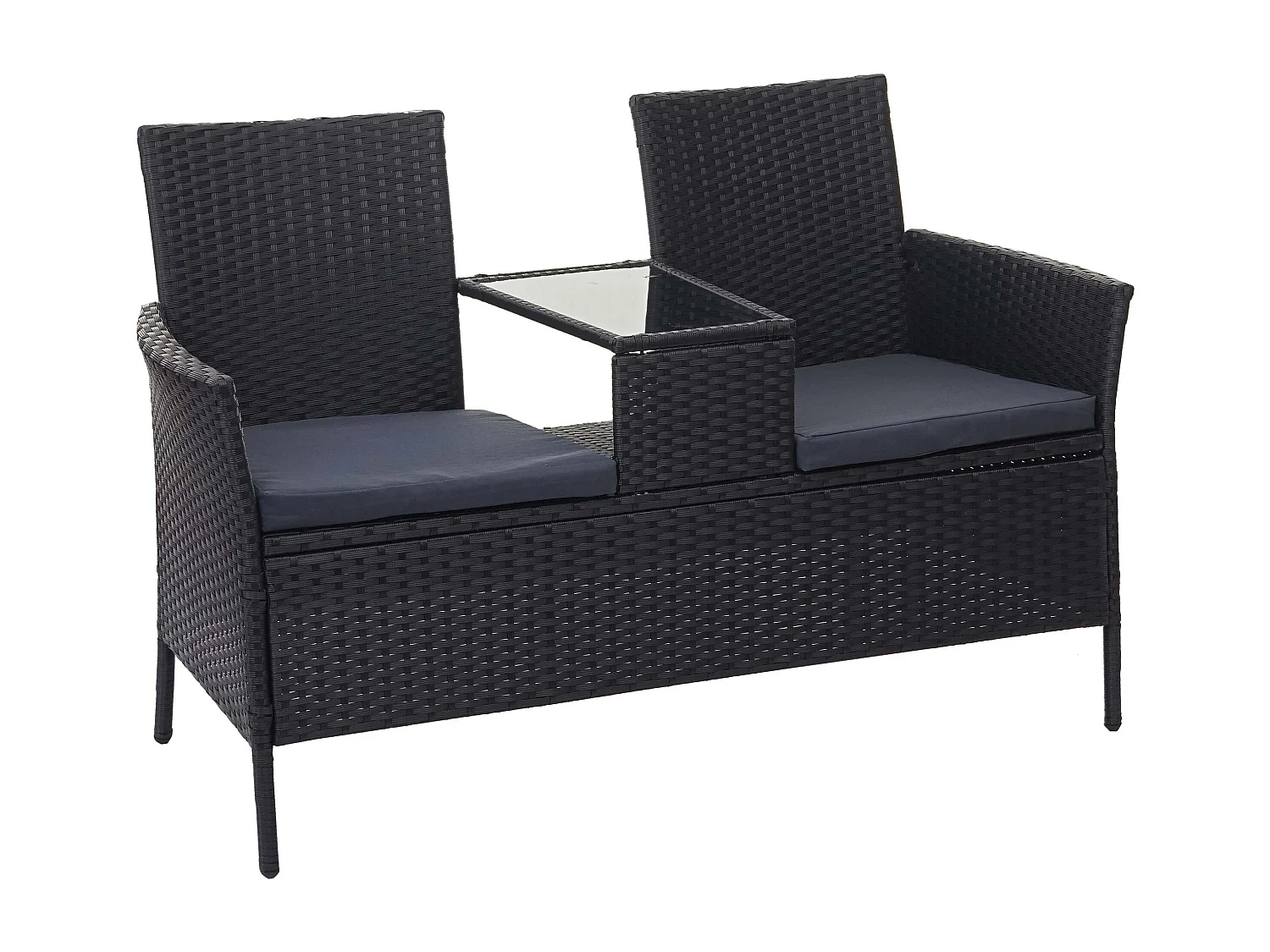 Polyrotan bank met tafel MCW-E24,  zwart, donkergrijze kussens