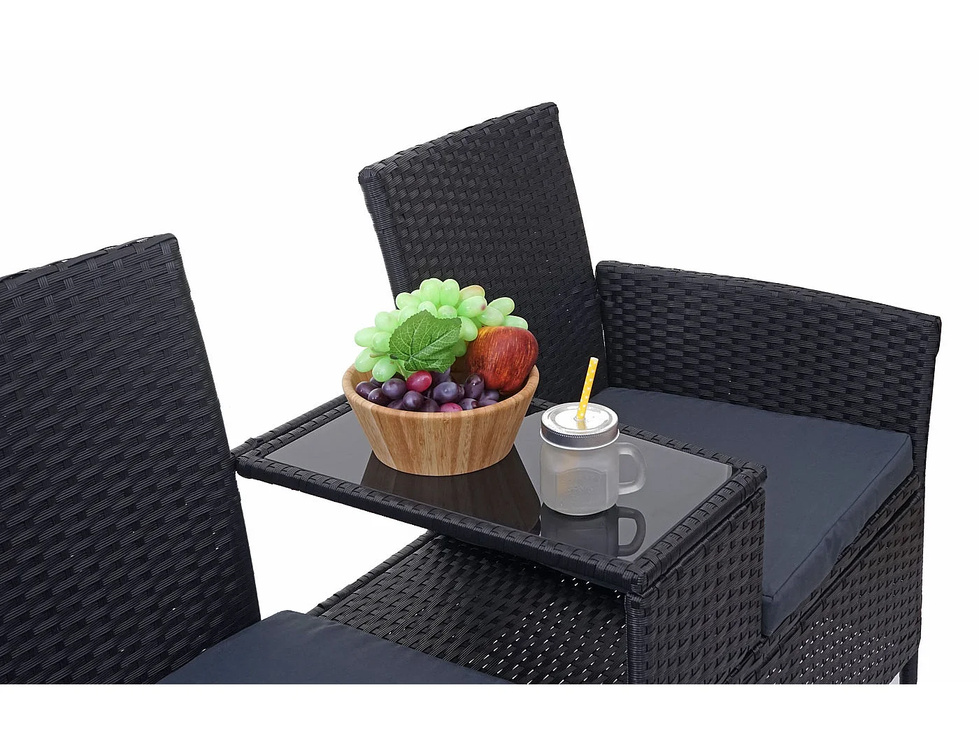 Polyrotan bank met tafel MCW-E24,  zwart, donkergrijze kussens