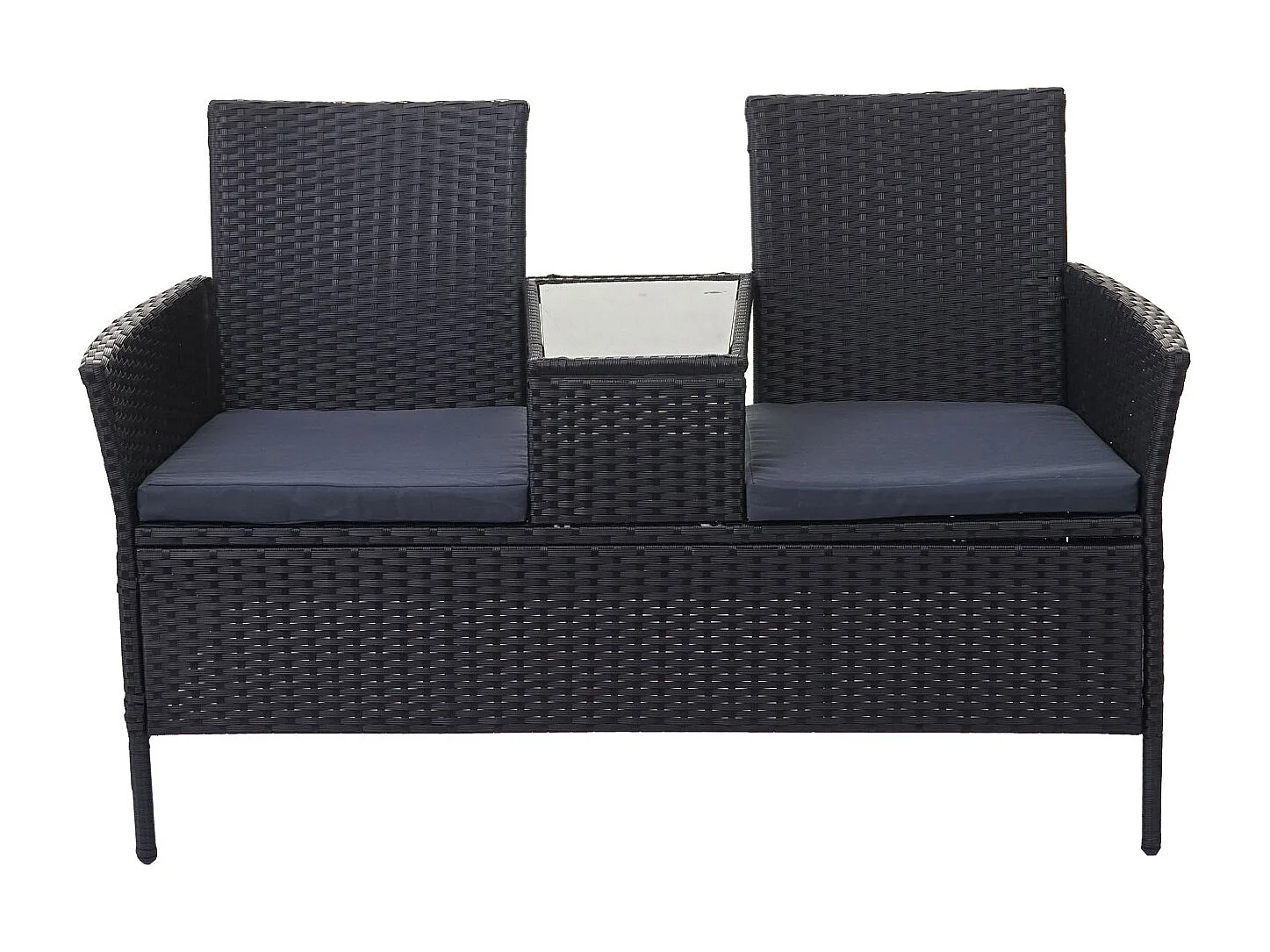 Ławka z polirattanowa MCW-E24,  czarna, poduszki ciemnoszare