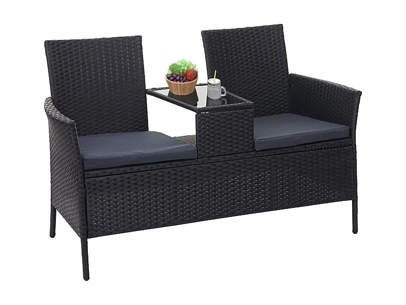 Poly-Rattan Sitzbank MCW-E24, Schwarz, Kissen dunkelgrau