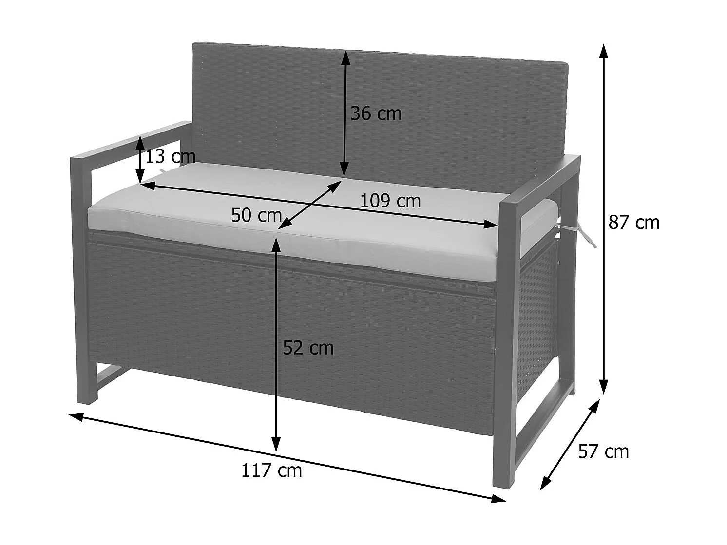 Poly-Rattan 2er Sitzbank MCW-F39, Braun, Kissen grün