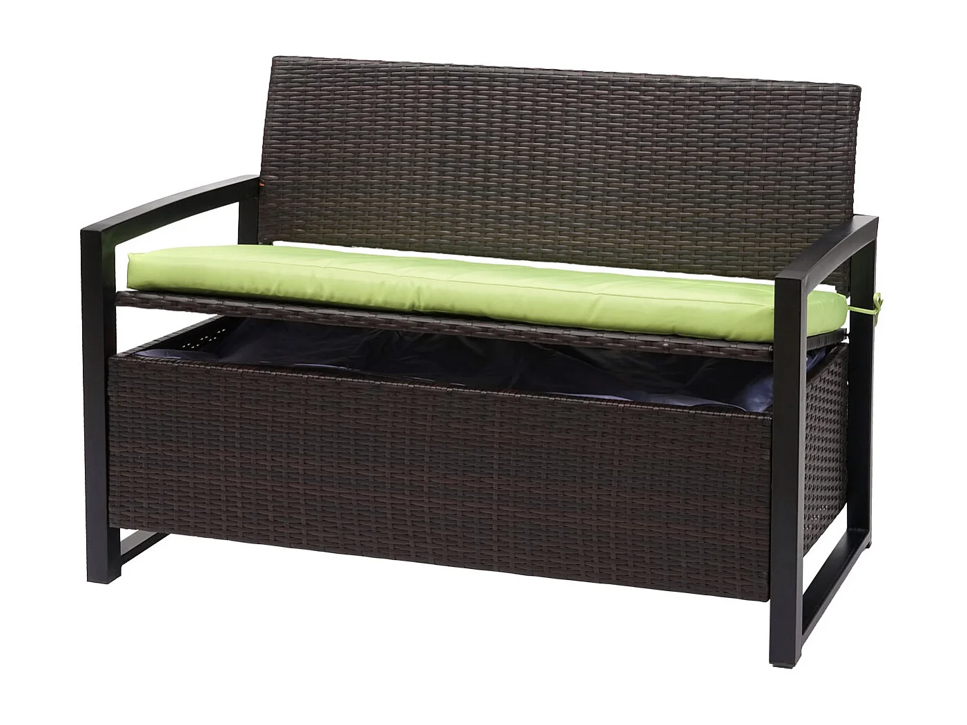 Poly-Rattan 2er Sitzbank MCW-F39, Braun, Kissen grün