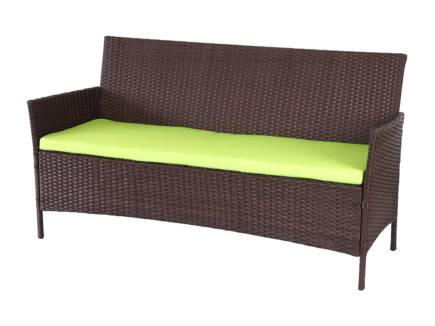 Divano sofa esterno giardino 3 posti Halden 154cm polyrattan marrone con cuscino verde