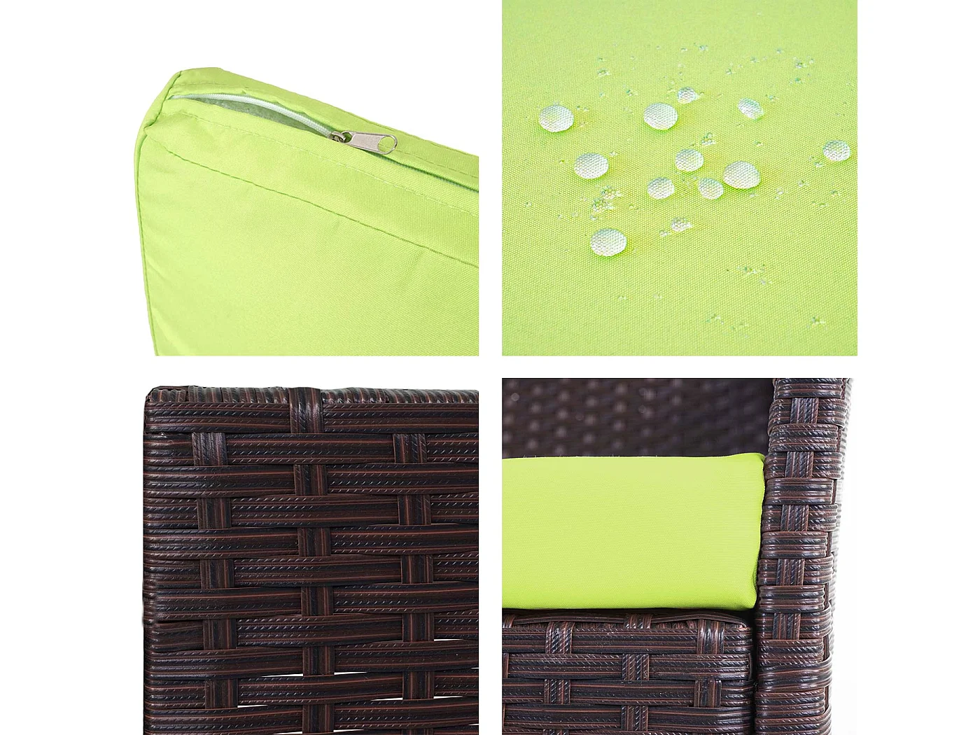 Divano sofa esterno giardino 3 posti Halden 154cm polyrattan marrone con cuscino verde