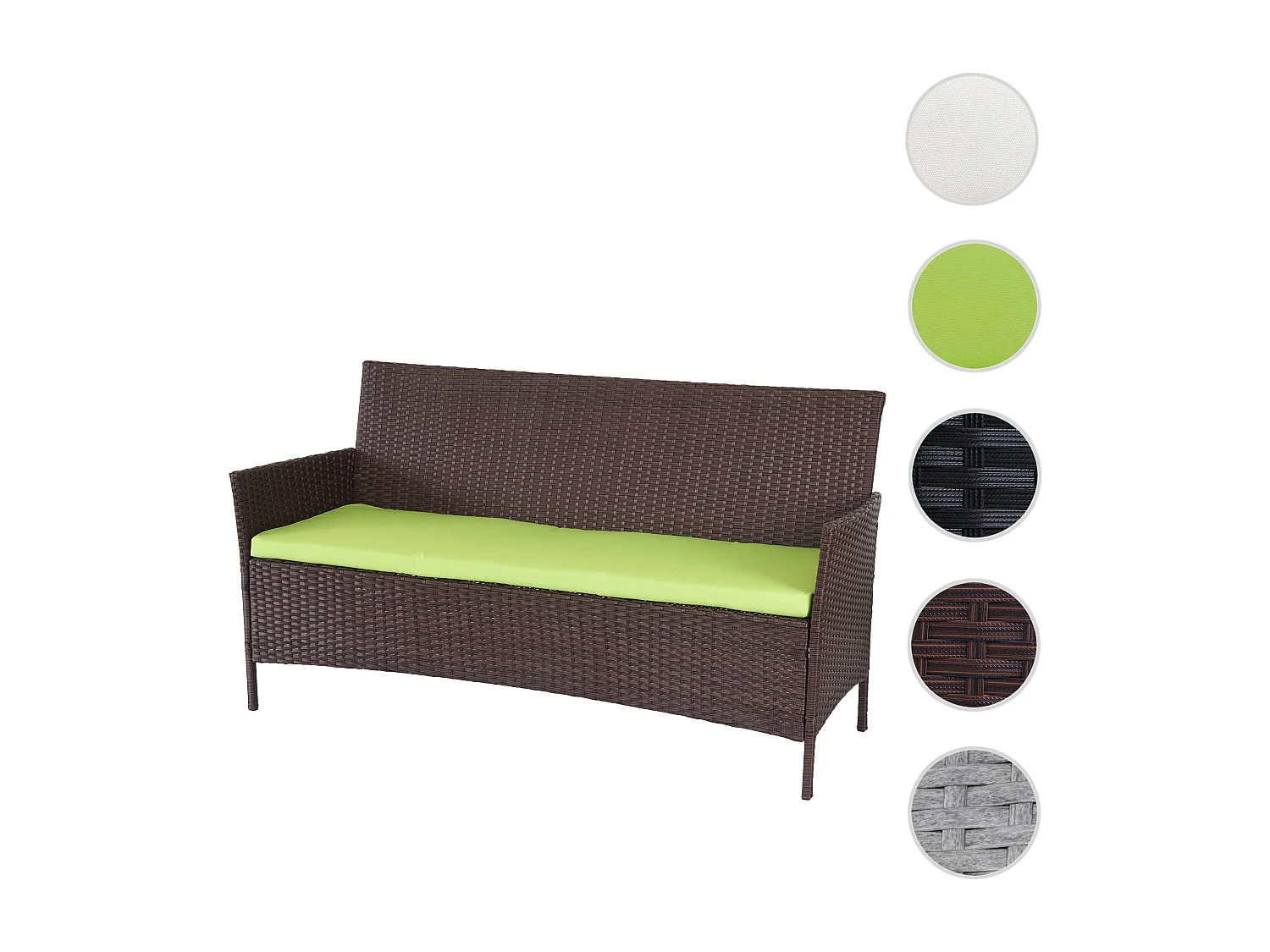 Divano sofa esterno giardino 3 posti Halden 154cm polyrattan marrone con cuscino verde