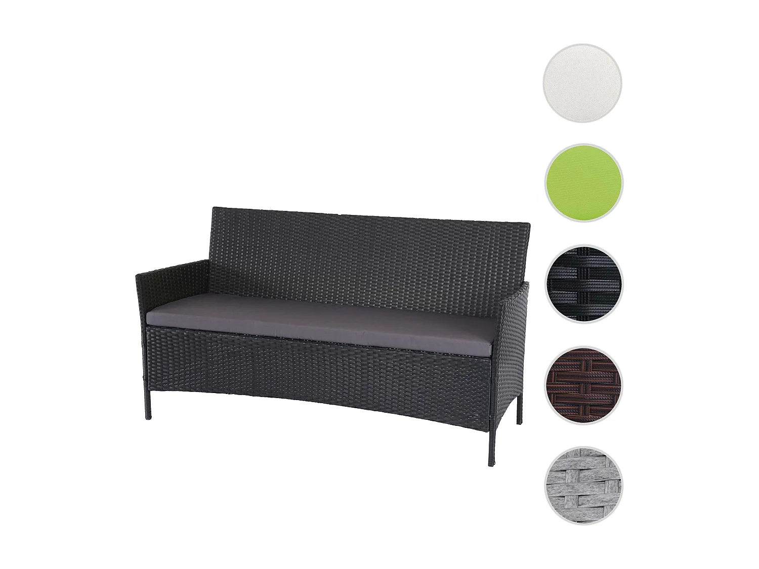 3-osobowa ławka ogrodowa z polirattanu Hamar,  antracyt, antracytowe poduszki