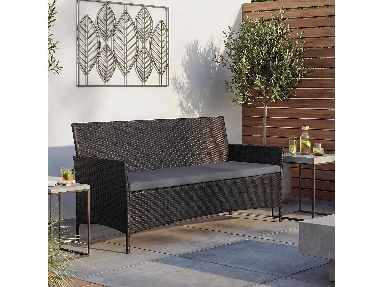 3-Sitzer Poly-Rattan Gartenbank Hamar, Anthrazit, Kissen anthrazit