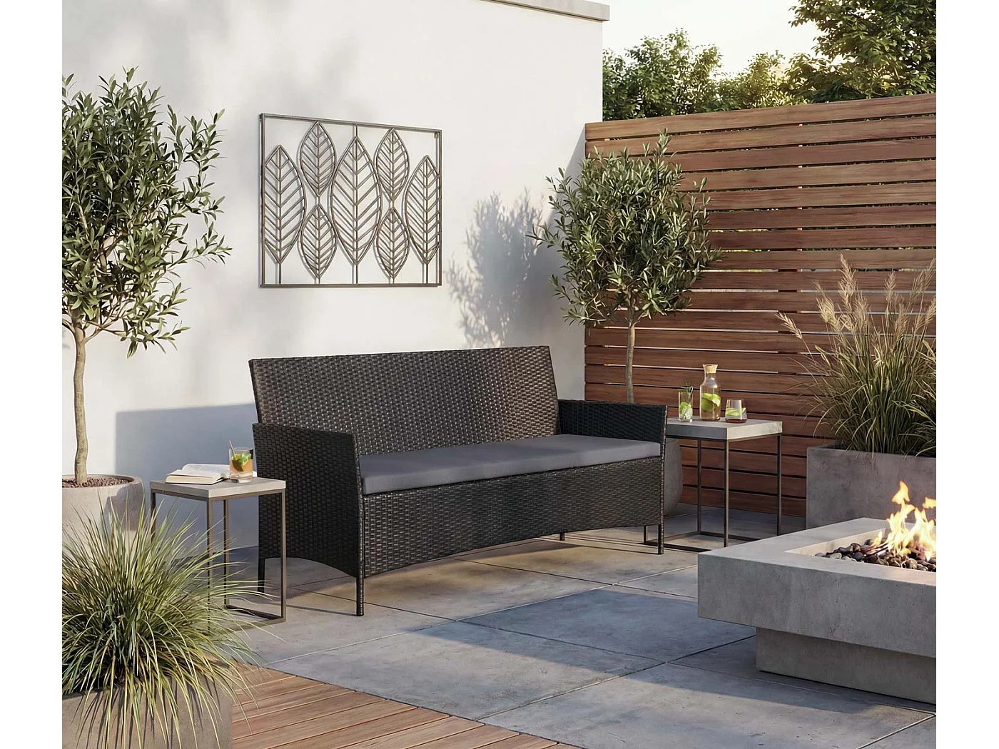 3-Sitzer Poly-Rattan Gartenbank Hamar, Anthrazit, Kissen anthrazit