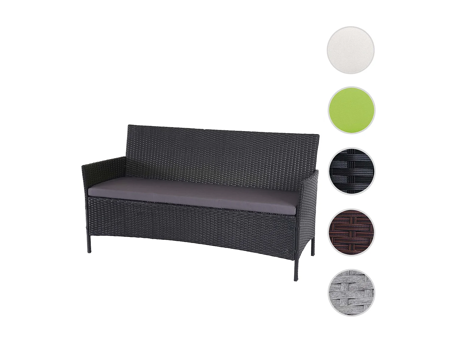 3-Sitzer Poly-Rattan Gartenbank Hamar, Anthrazit, Kissen anthrazit