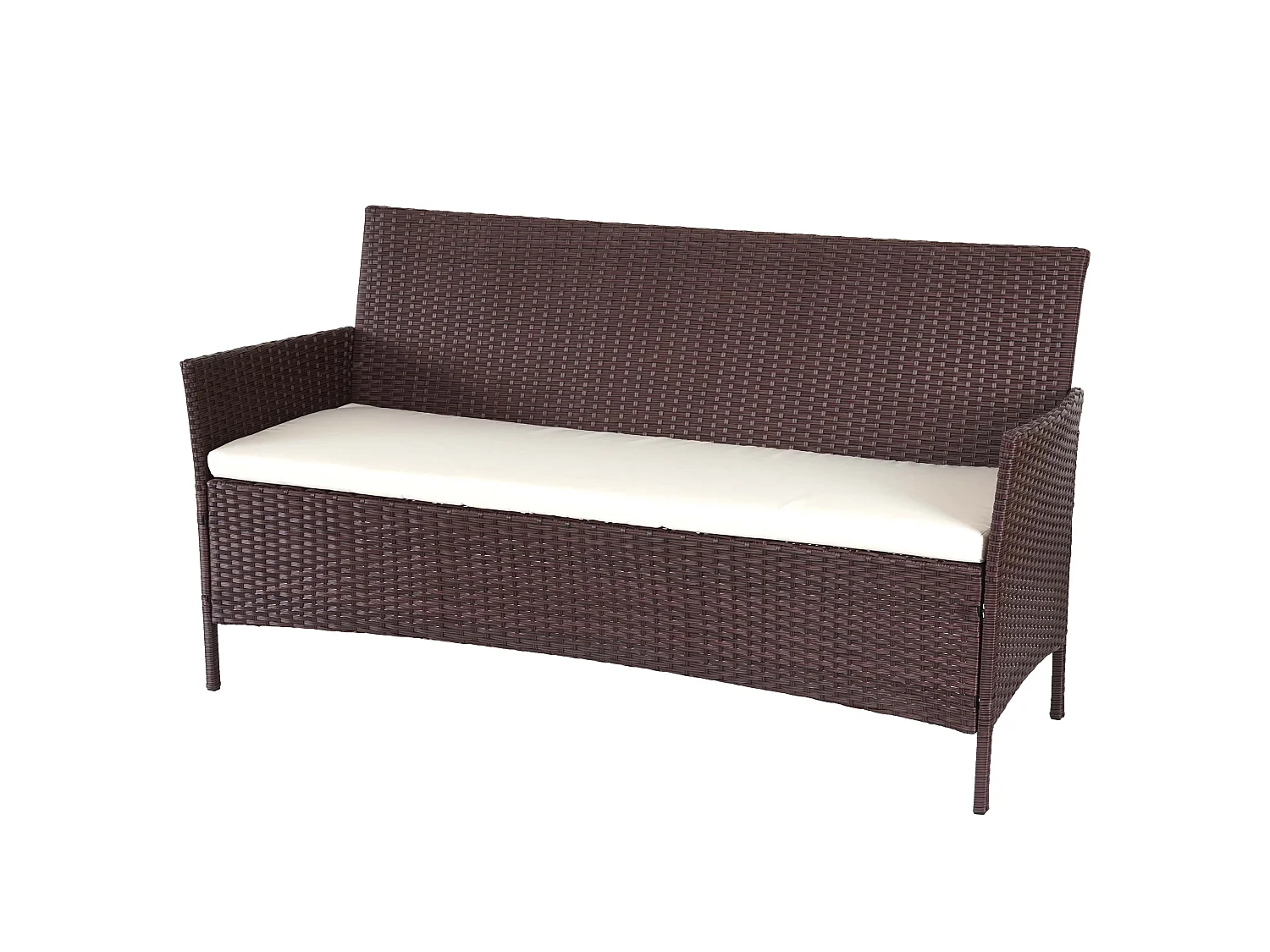 3-Sitzer Poly-Rattan Gartenbank Hamar, Braun-meliert, Kissen creme