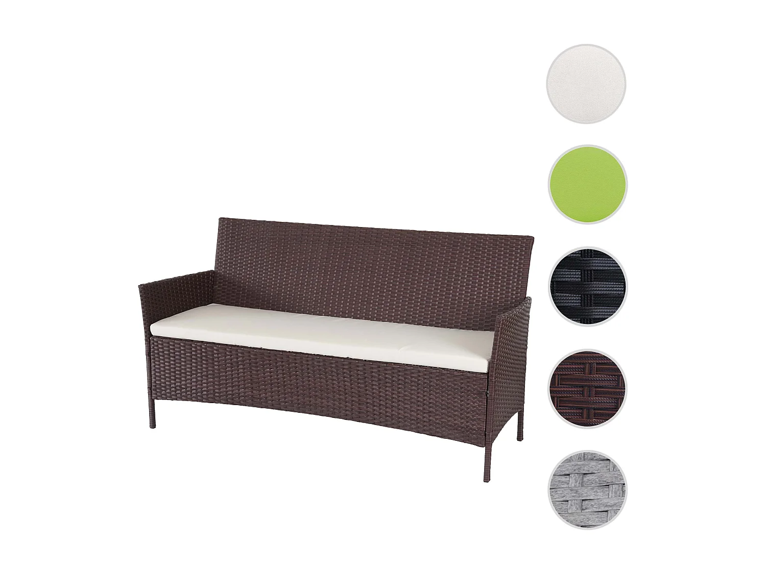 3-Sitzer Poly-Rattan Gartenbank Hamar, Braun-meliert, Kissen creme