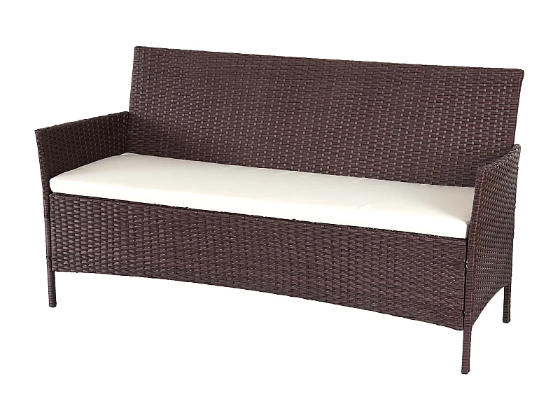 3-Sitzer Poly-Rattan Gartenbank Hamar, Braun-meliert, Kissen creme