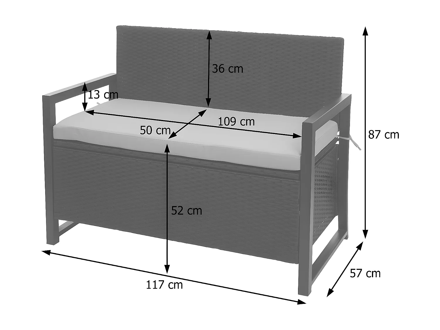 Polyrotan 2-zitsbank MCW-F39,  grijs-gemêleerd, kussens groen