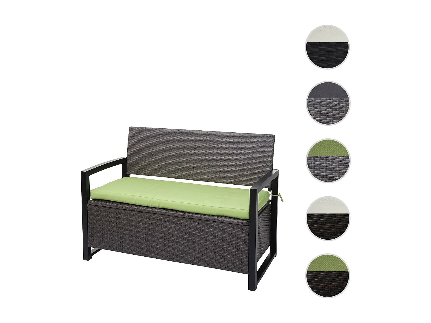 Polyrotan 2-zitsbank MCW-F39,  grijs-gemêleerd, kussens groen