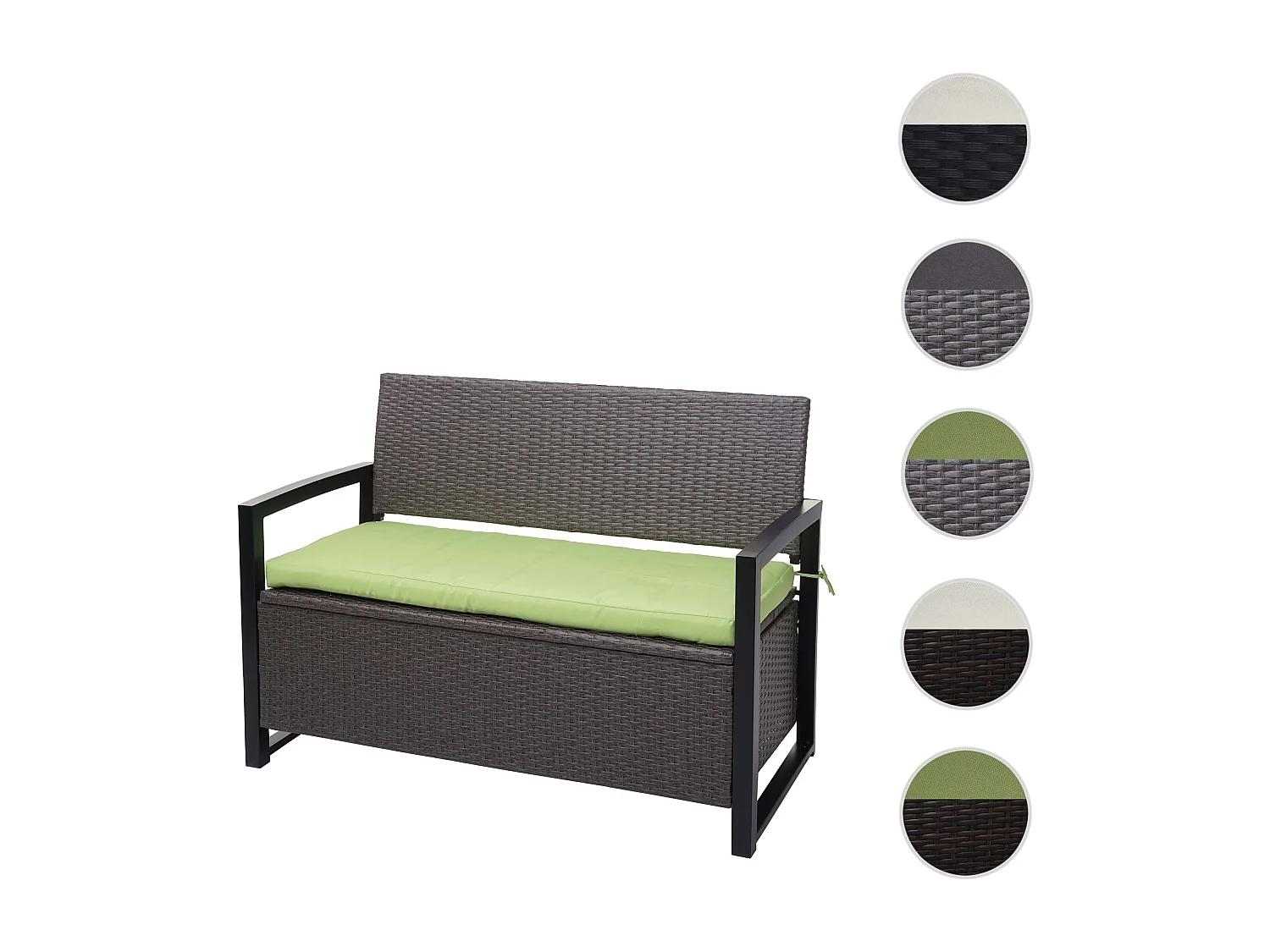 Poly-Rattan 2er Sitzbank MCW-F39, Grau-meliert, Kissen grün