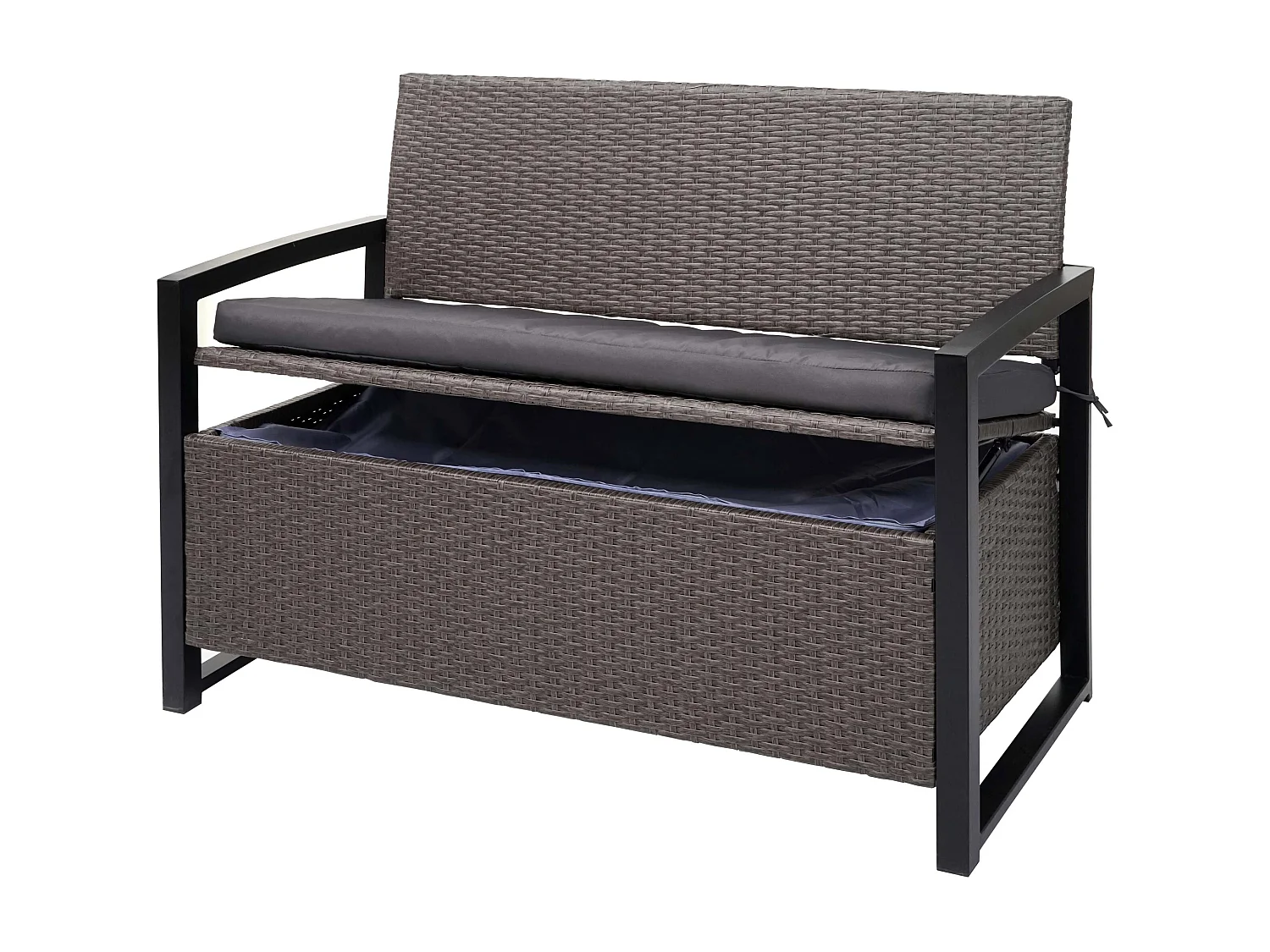 Poly-Rattan 2er Sitzbank MCW-F39, Grau-meliert, Kissen grau