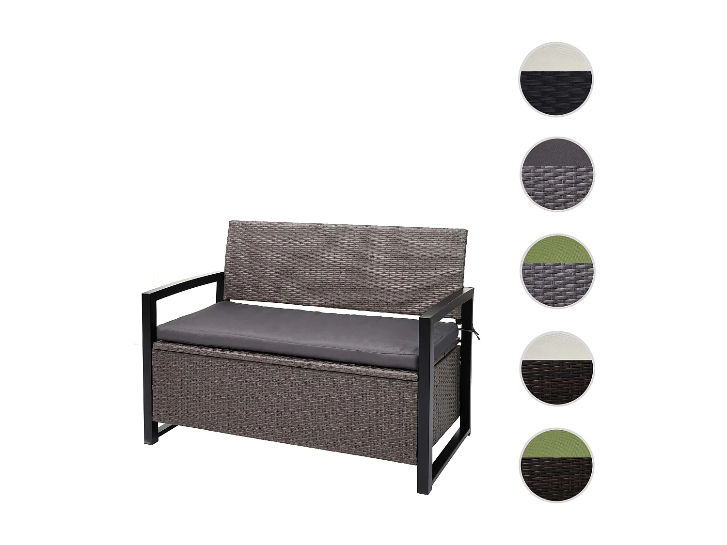 Poly-Rattan 2er Sitzbank MCW-F39, Grau-meliert, Kissen grau