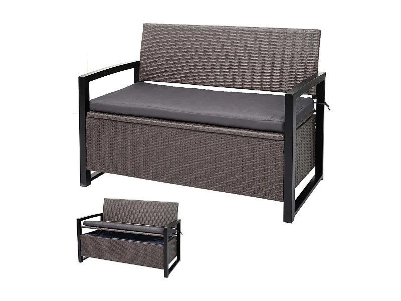 Poly-Rattan 2er Sitzbank MCW-F39, Grau-meliert, Kissen grau