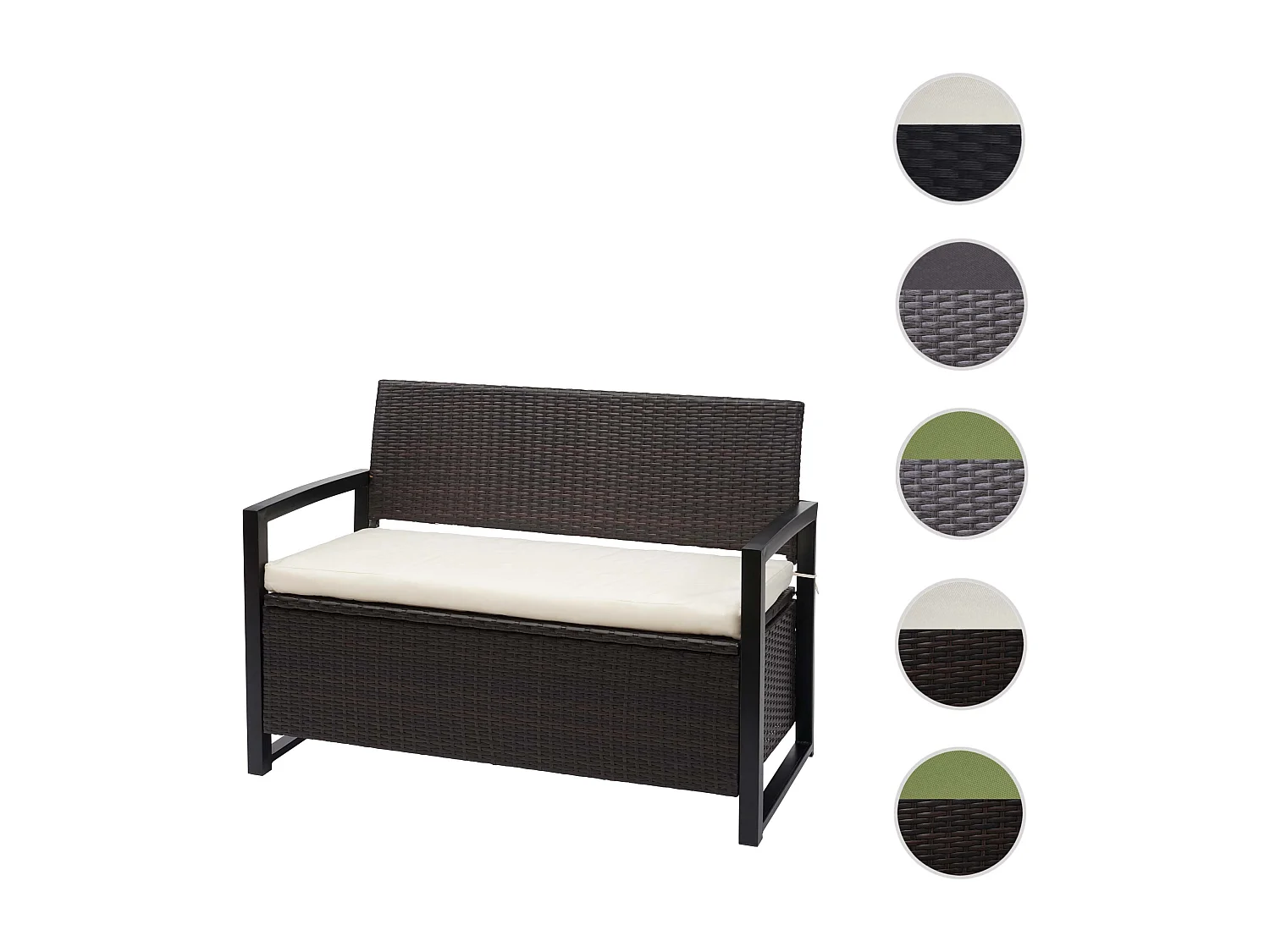 Poly-Rattan 2er Sitzbank MCW-F39, Braun, Kissen creme