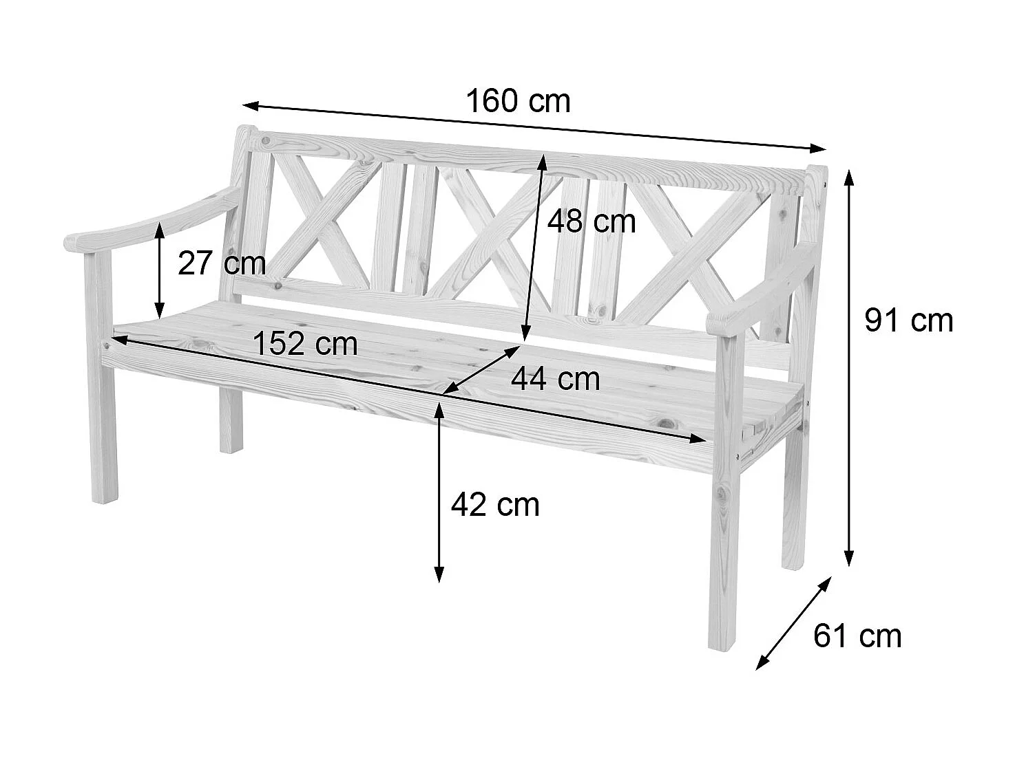 Panca da esterno Copenhagen schienale 160cm legno massello marrone scuro