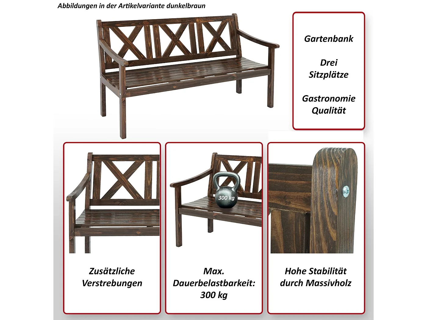 Panca da esterno Copenhagen schienale 160cm legno massello marrone scuro