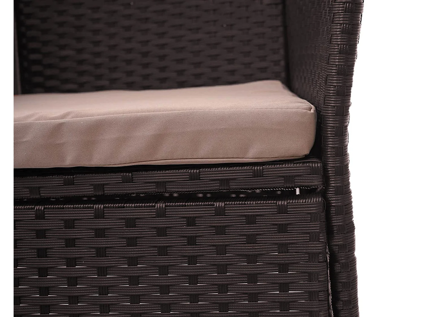 Divano sofa per l'esterno doppia seduta portavivande MCW-E24 polyrattan marrone cuscini avorio