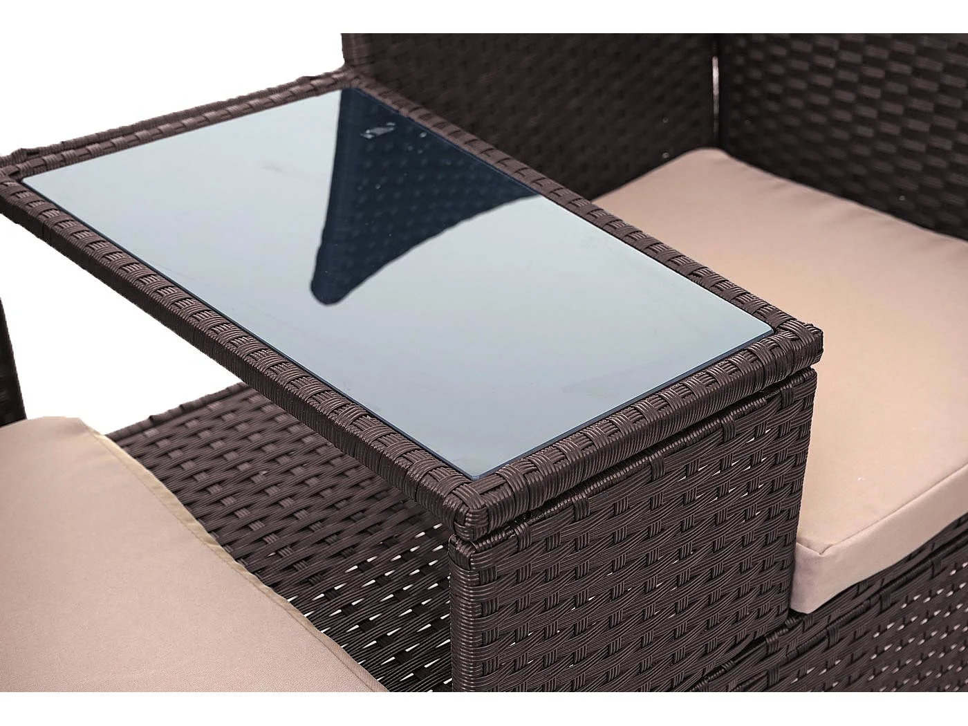 Polyrotan bank met tafel MCW-E24,  bruin, kussens crème