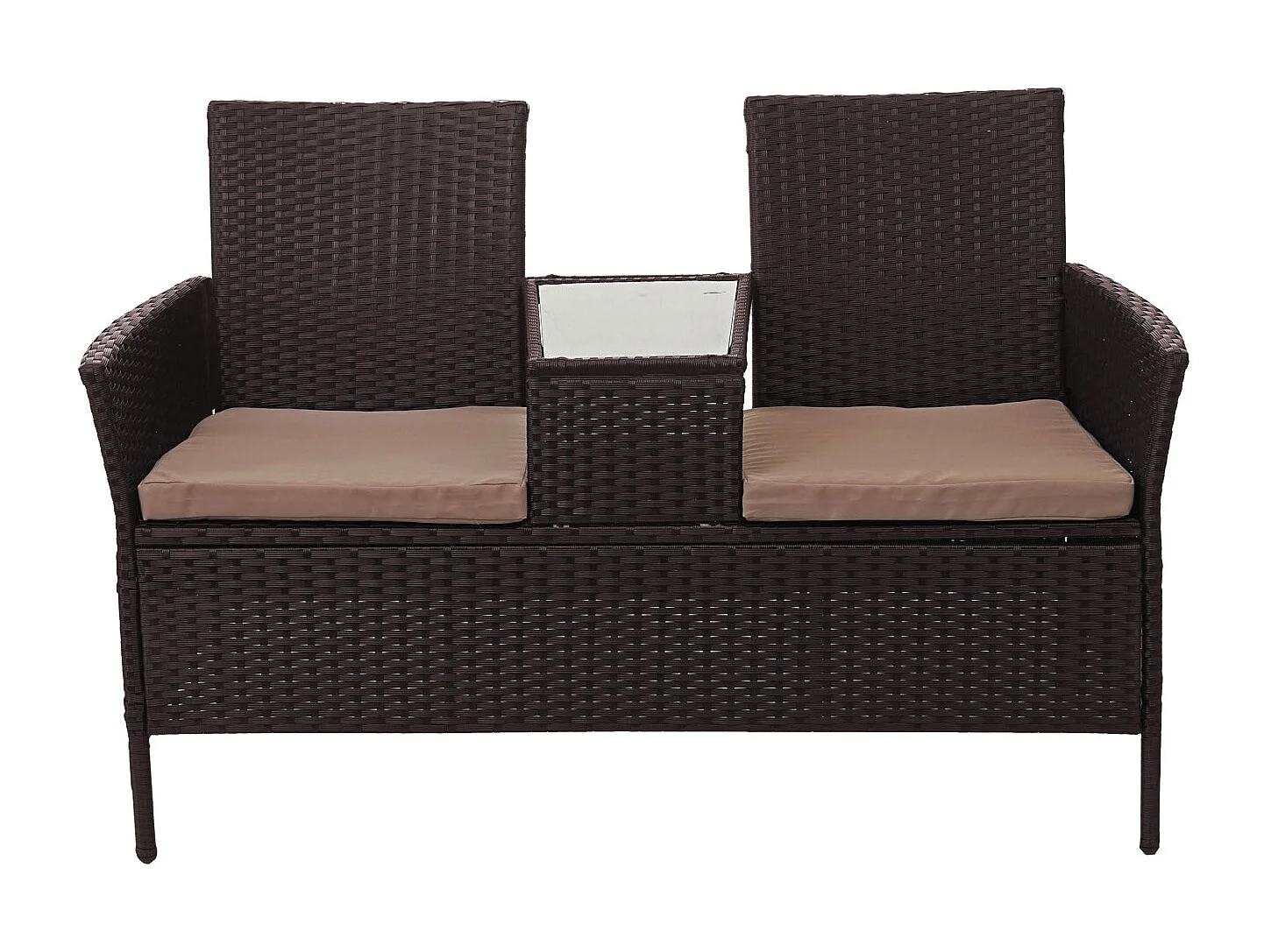 Polyrotan bank met tafel MCW-E24,  bruin, kussens crème