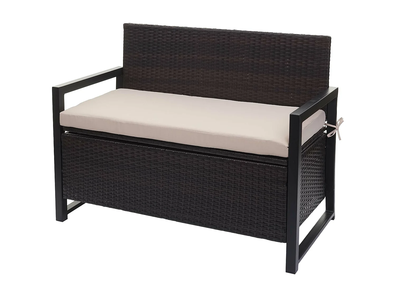 Ławka 2-osobowa z polirattanu MCW-F39,  brązowy, poduszki beżowy