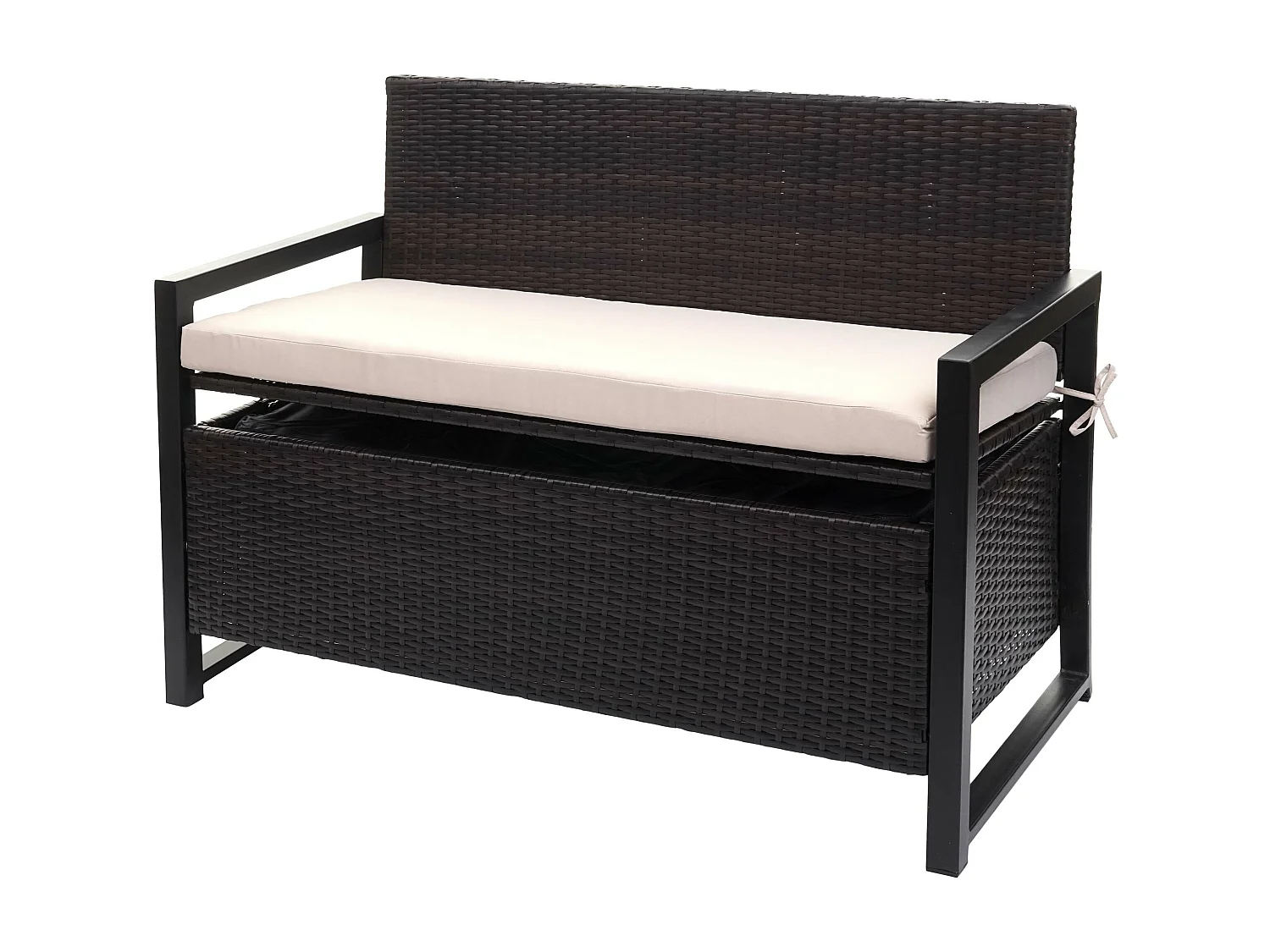 Ławka 2-osobowa z polirattanu MCW-F39,  brązowy, poduszki beżowy