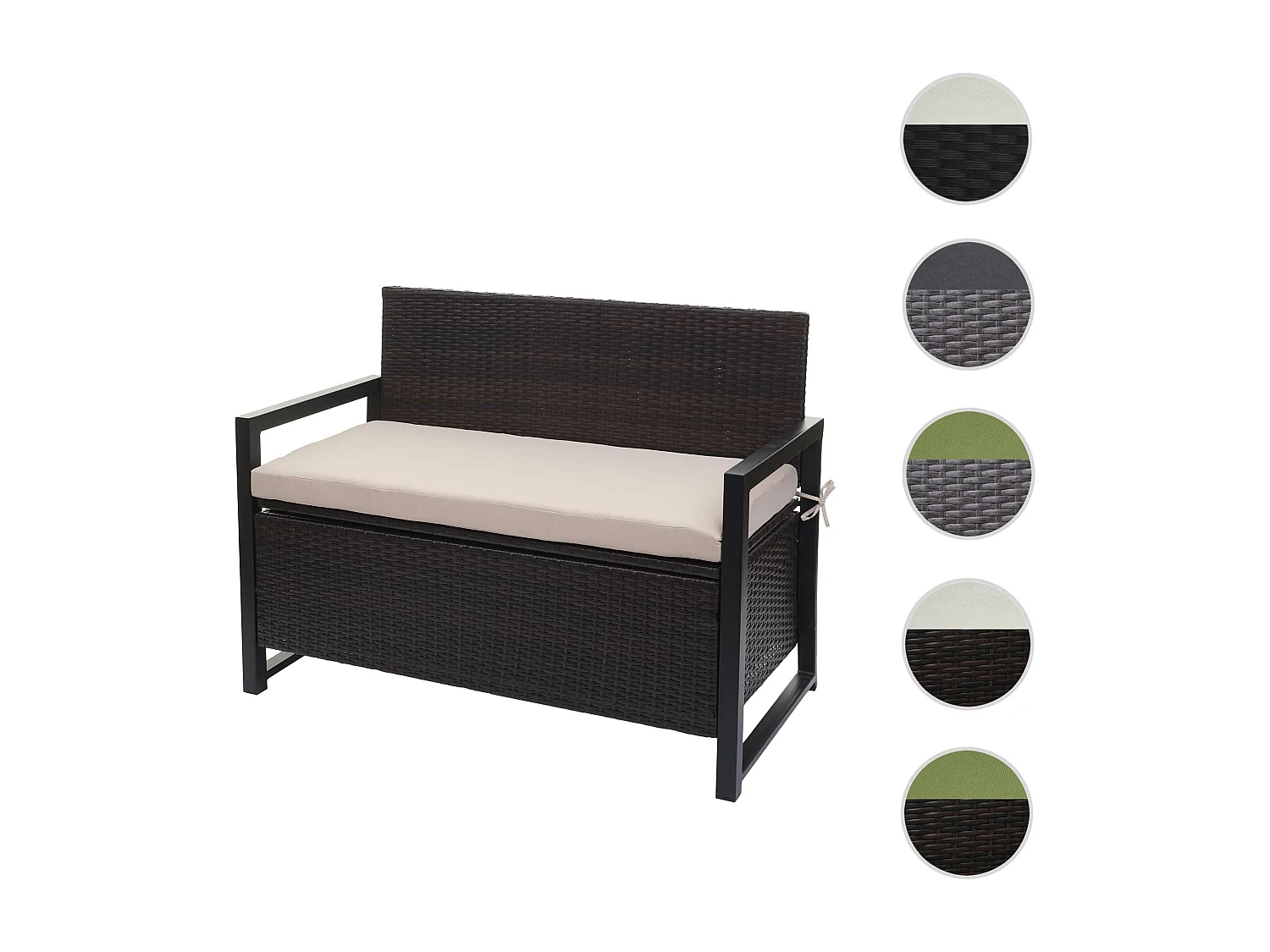 Ławka 2-osobowa z polirattanu MCW-F39,  brązowy, poduszki beżowy