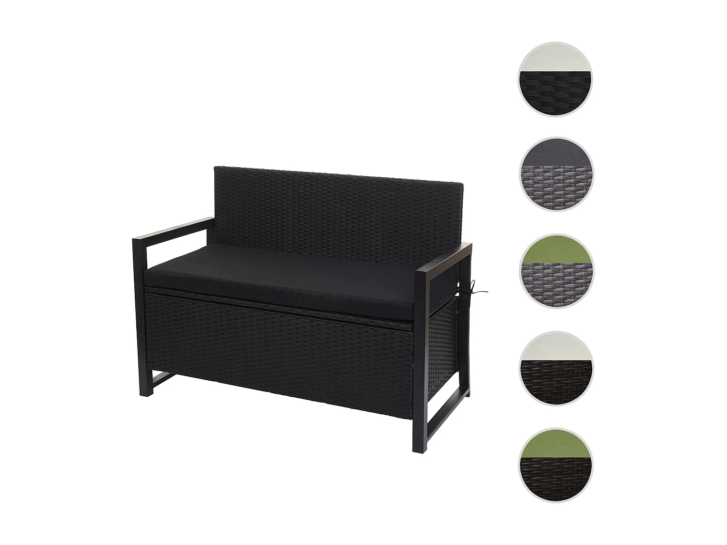 Poly-Rattan 2er Sitzbank MCW-F39, Anthrazit, Kissen schwarz