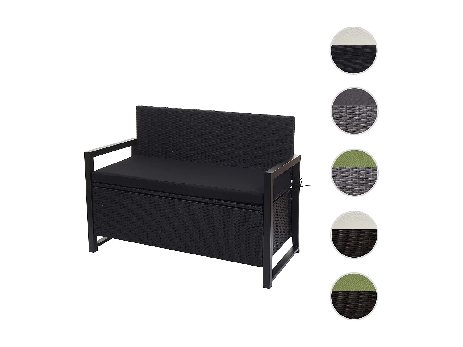 2-personers bænk i poly-rattan MCW-F39,  antracit, puder i sort