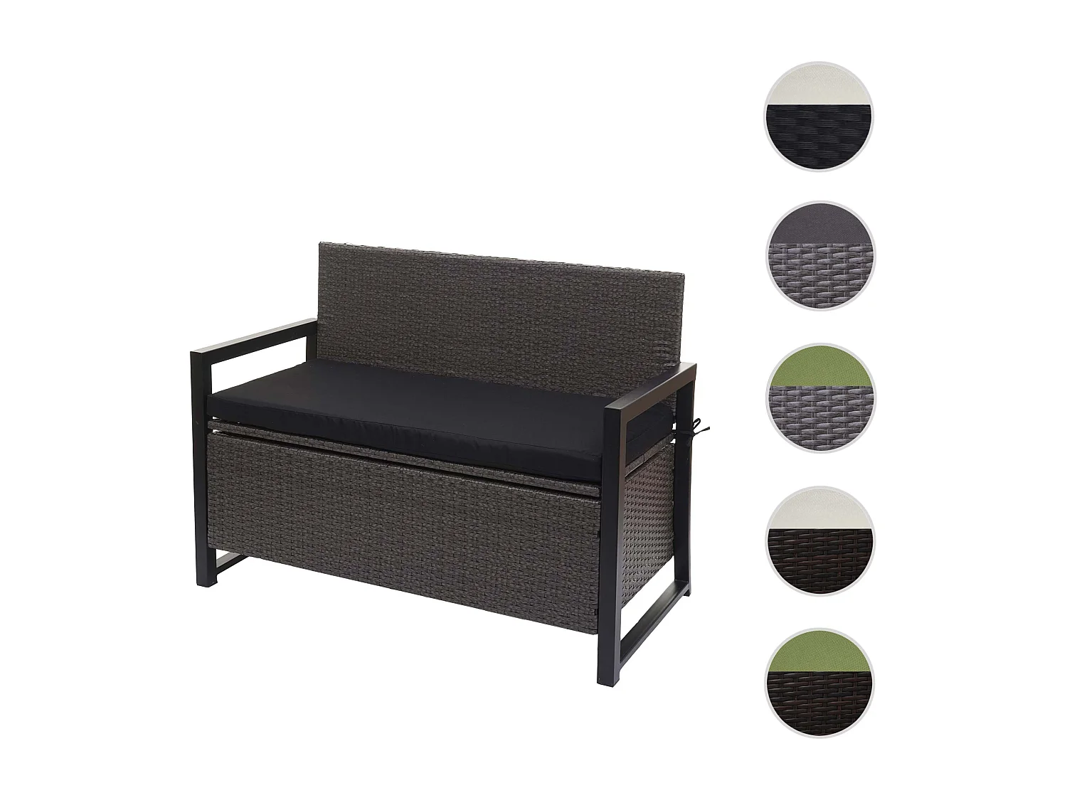 Poly-Rattan 2er Sitzbank MCW-F39, Grau, Kissen schwarz