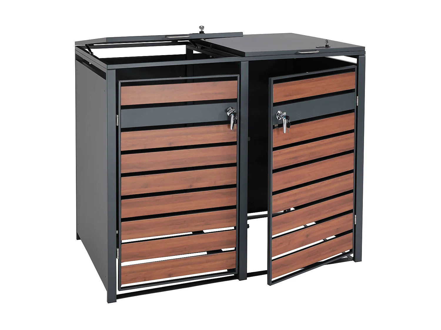 Set 2x copribidoni box spazzatura rifiuti MCW-J81 80x132x117cm acciaio inox antracite ciliegio