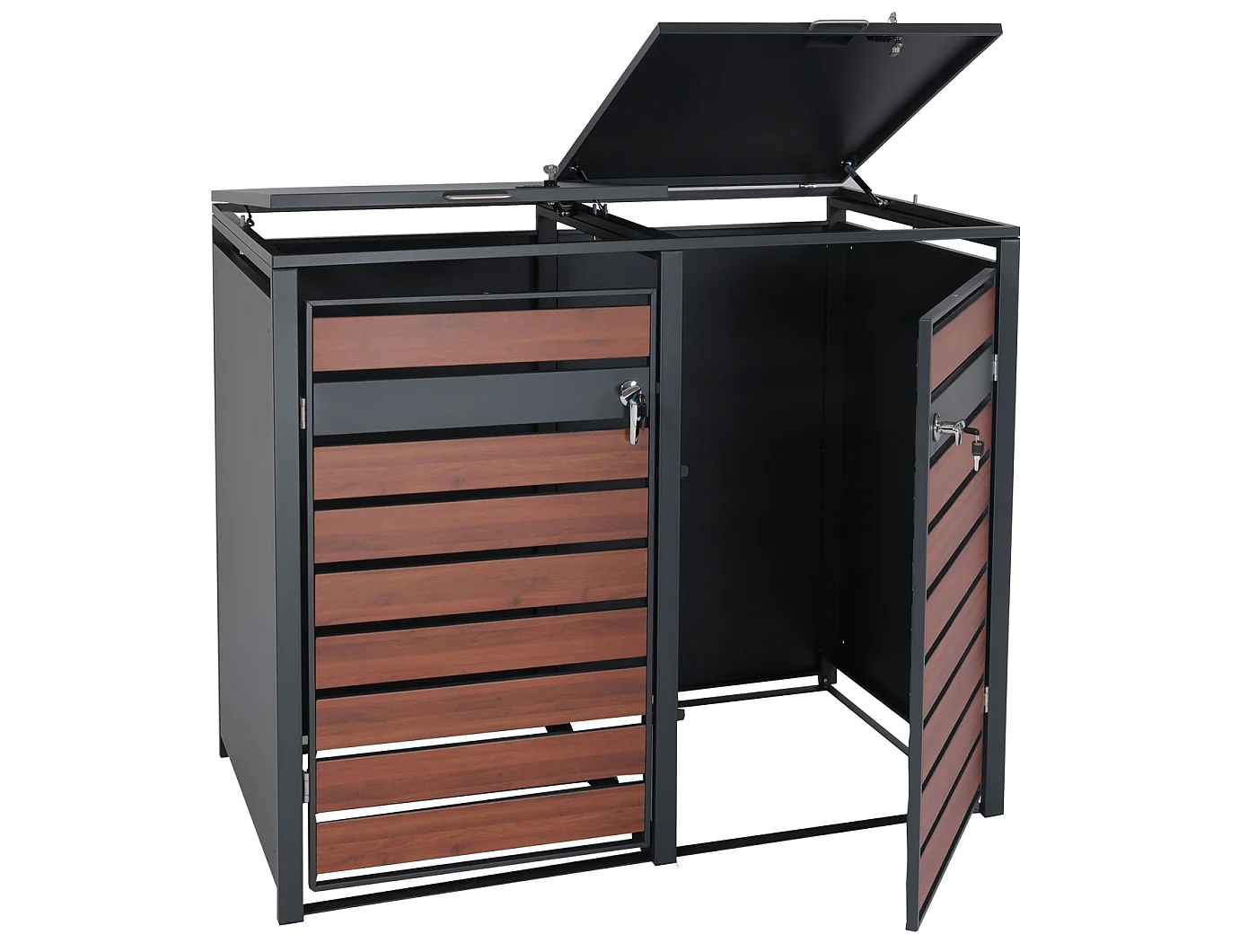 Set 2x copribidoni box spazzatura rifiuti MCW-J81 80x132x117cm acciaio inox antracite ciliegio