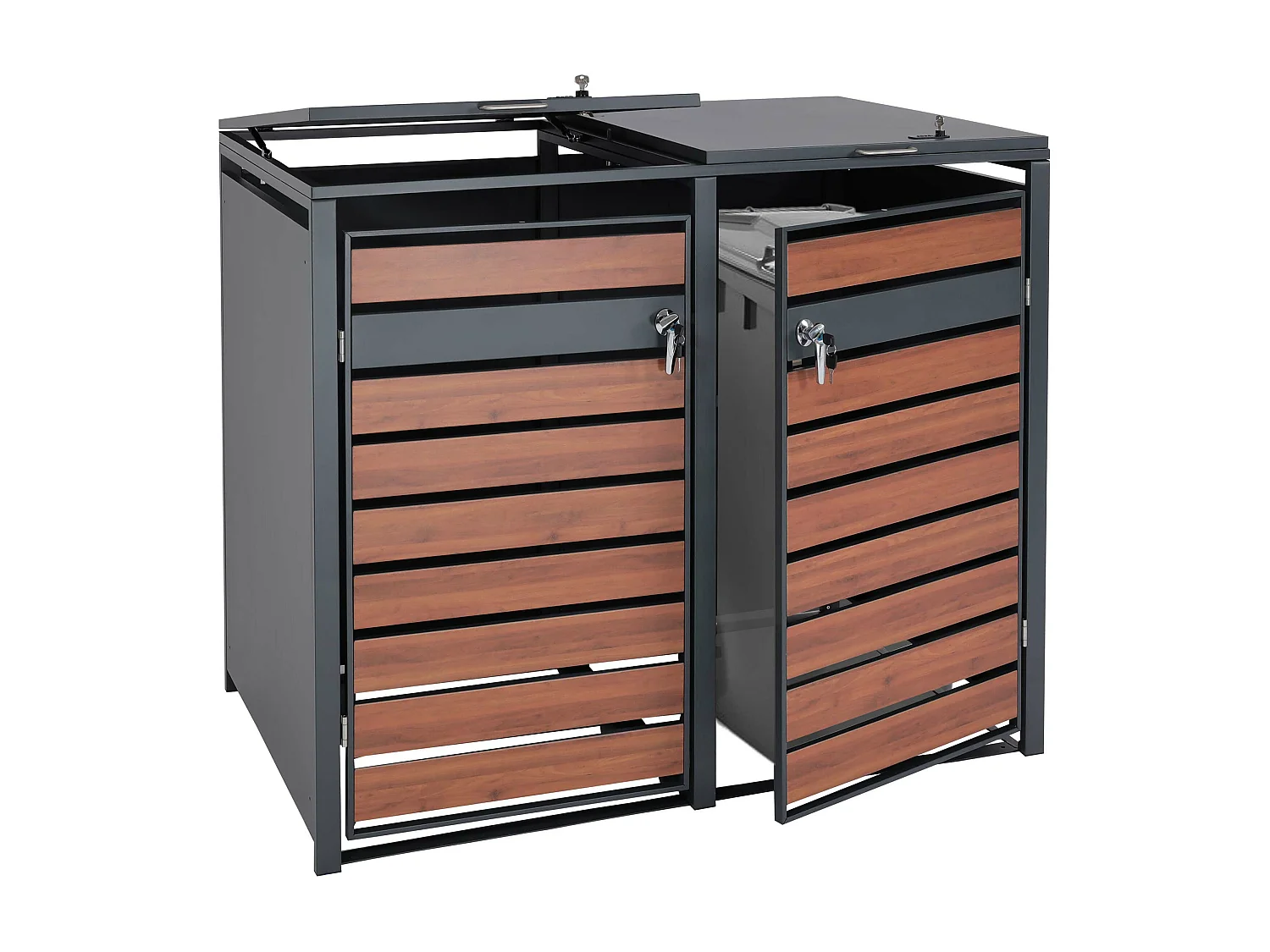 2er Mülltonnenverkleidung MCW-J81, Kirsche-Holzoptik dunkelbraun