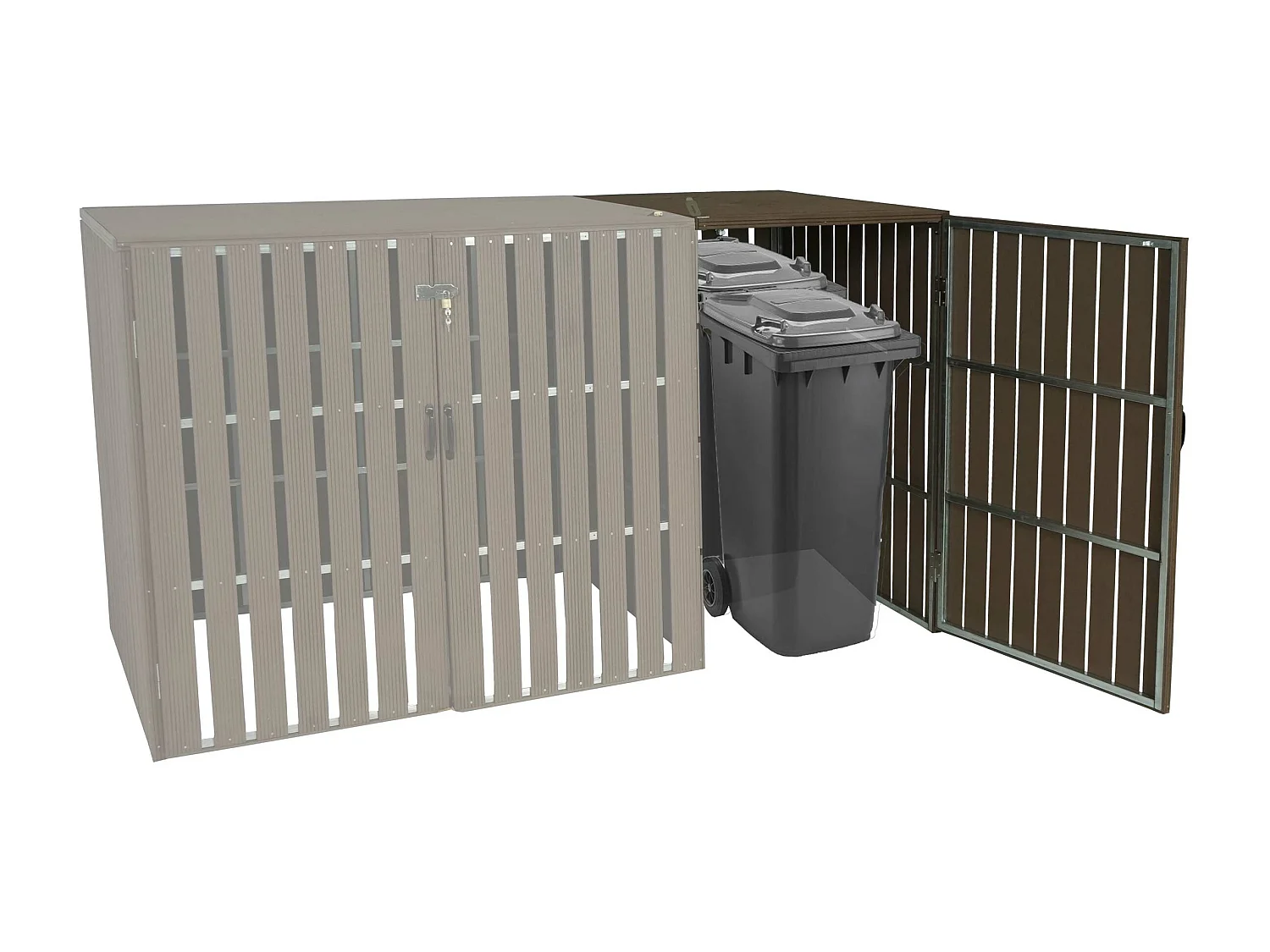 Modulo aggiuntivo per copribidoni box spazzatura rifiuti MCW-J28 XL 100x76x115cm acciaio WPC marrone