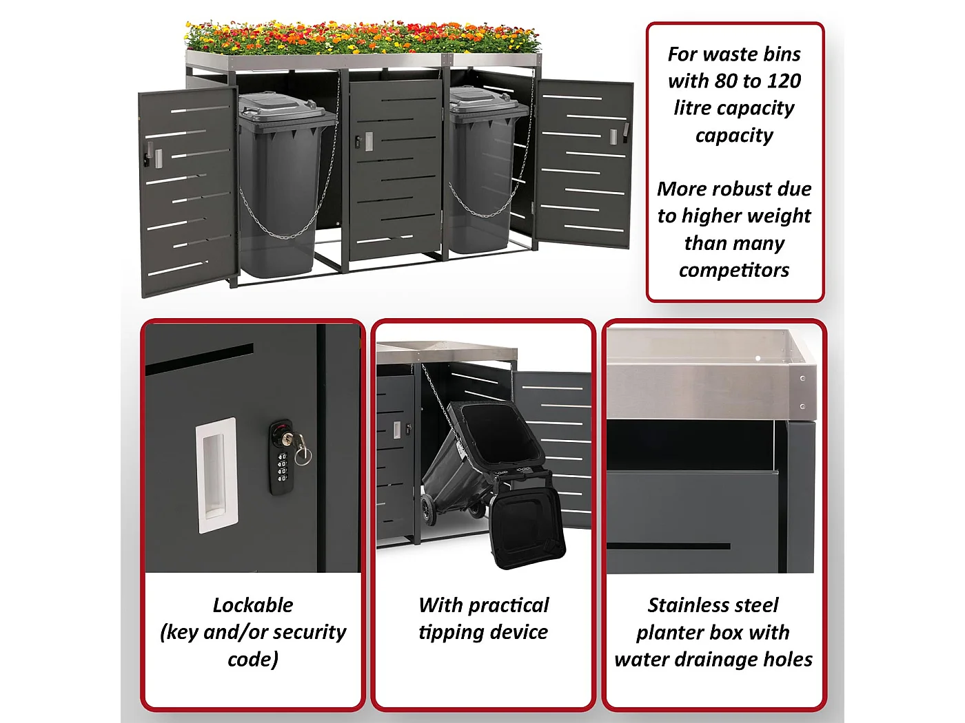 Osłona na trzy pojemniki na śmieci MCW-H40