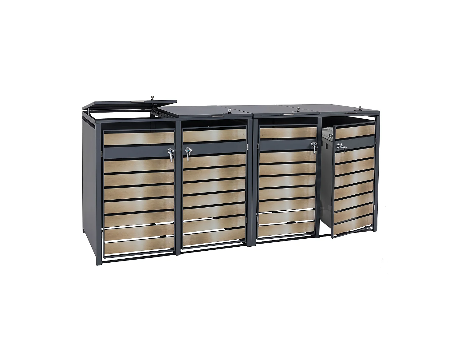 Set 4x copribidoni box spazzatura rifiuti MCW-J81 80x264x117cm acciaio inox antracite gold