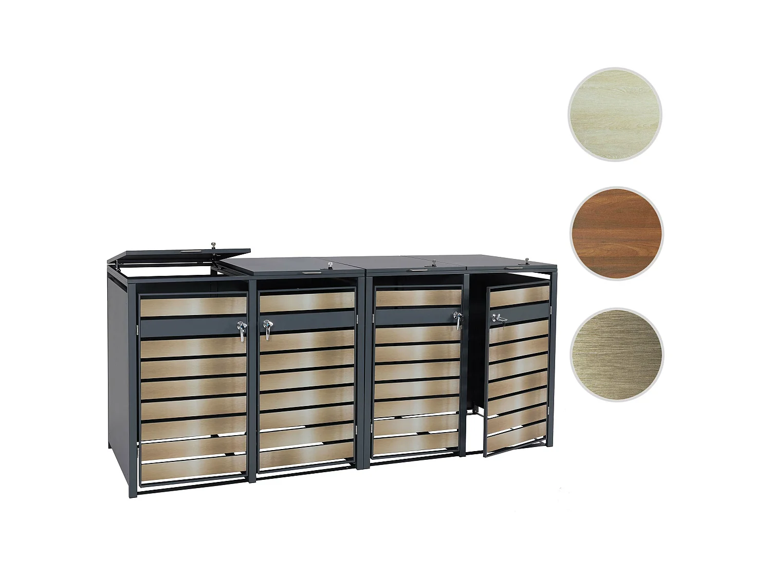 Set 4x copribidoni box spazzatura rifiuti MCW-J81 80x264x117cm acciaio inox antracite gold