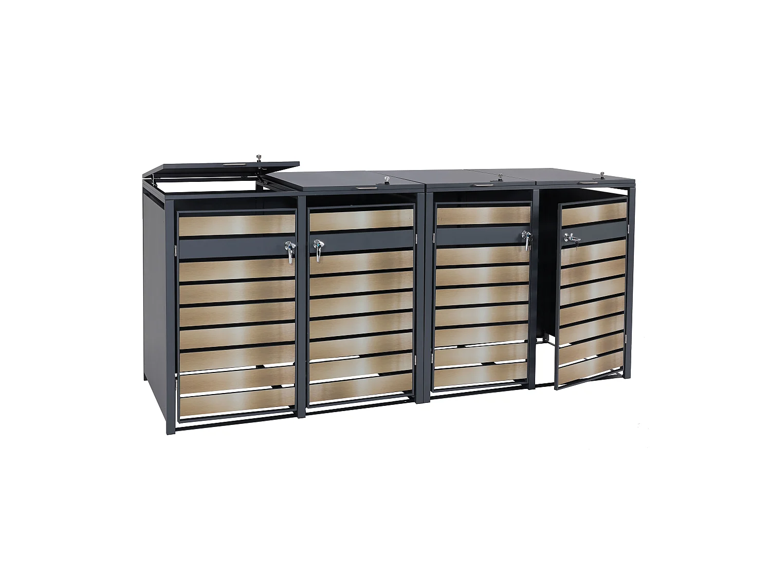 Set 4x copribidoni box spazzatura rifiuti MCW-J81 80x264x117cm acciaio inox antracite gold