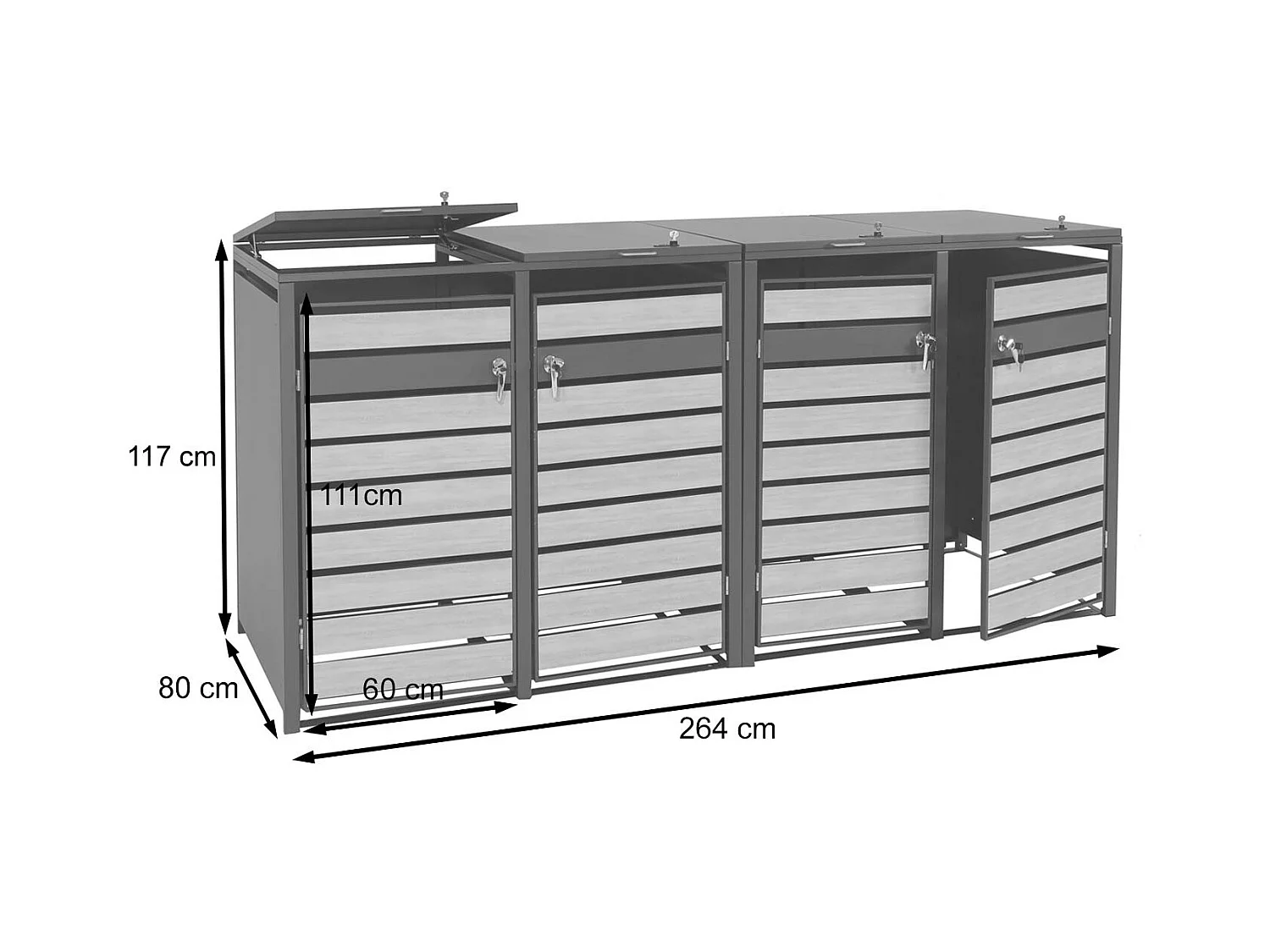 Set 4x copribidoni box spazzatura rifiuti MCW-J81 80x264x117cm acciaio inox antracite gold