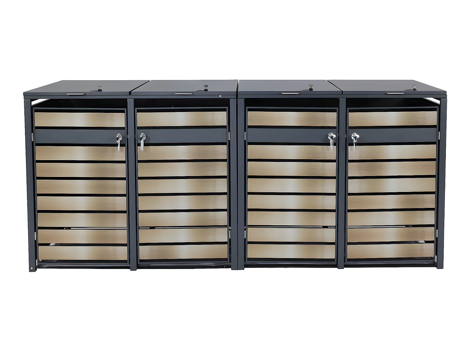 Set 4x copribidoni box spazzatura rifiuti MCW-J81 80x264x117cm acciaio inox antracite gold