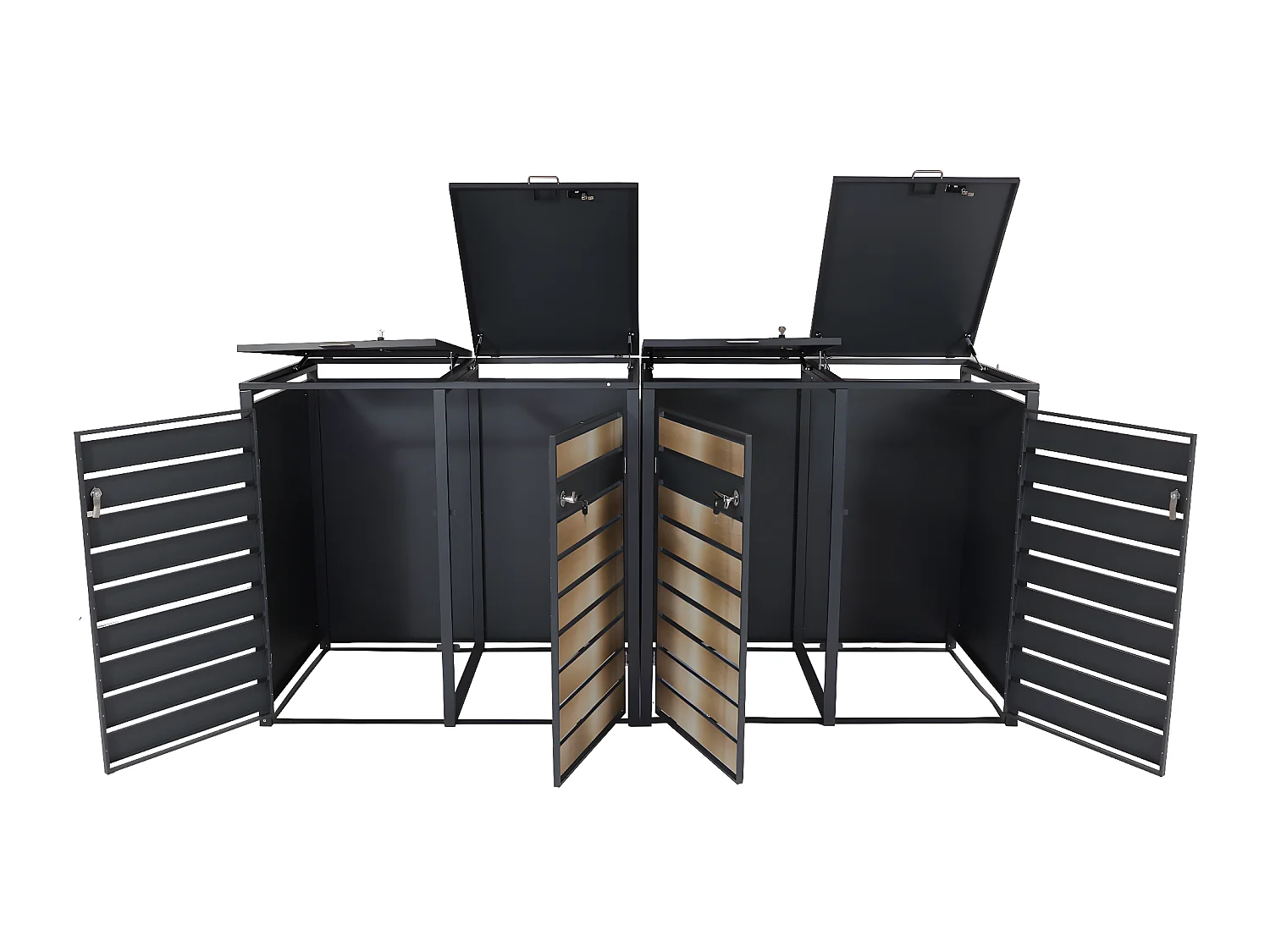 Set 4x copribidoni box spazzatura rifiuti MCW-J81 80x264x117cm acciaio inox antracite gold