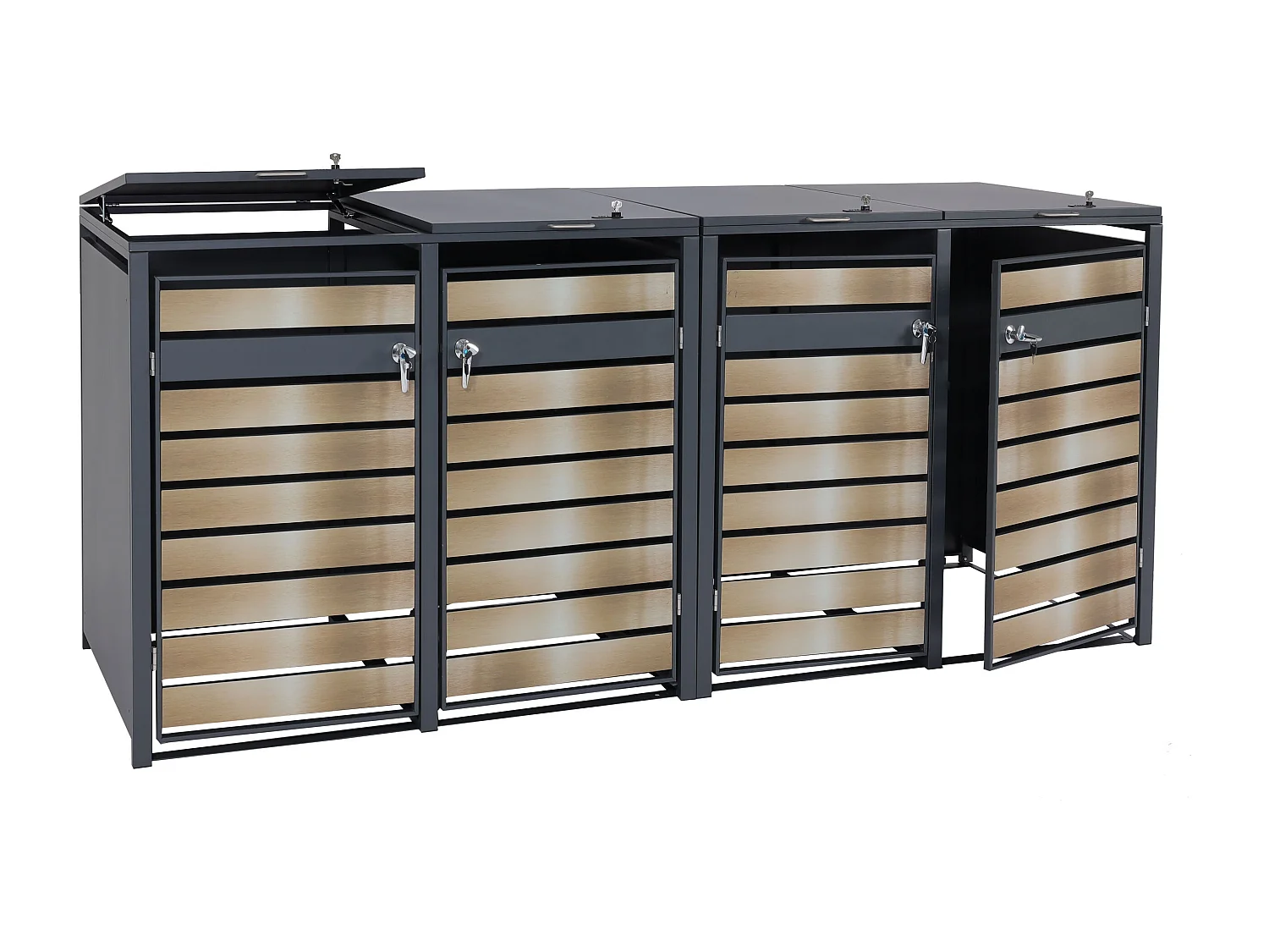 Set 4x copribidoni box spazzatura rifiuti MCW-J81 80x264x117cm ~ acciaio antracite gold
