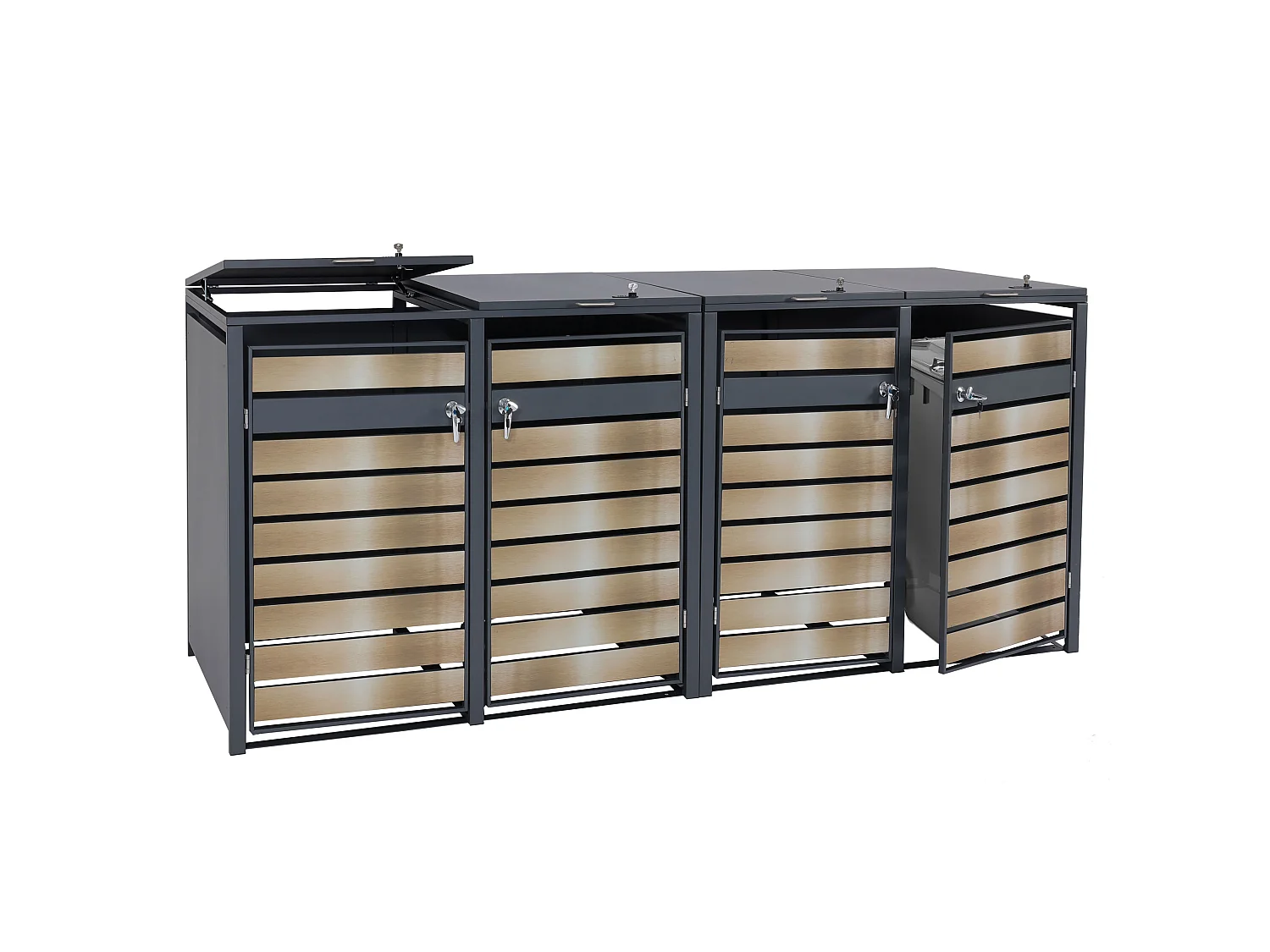 Set 4x copribidoni box spazzatura rifiuti MCW-J81 80x264x117cm ~ acciaio antracite gold
